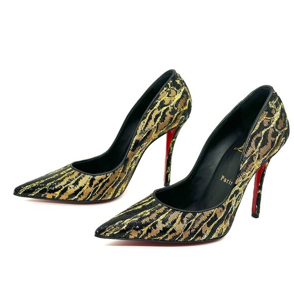 Christian Louboutin MISS Z OCELOT 100 Sequin Leopard Heels Pumps Shoes
